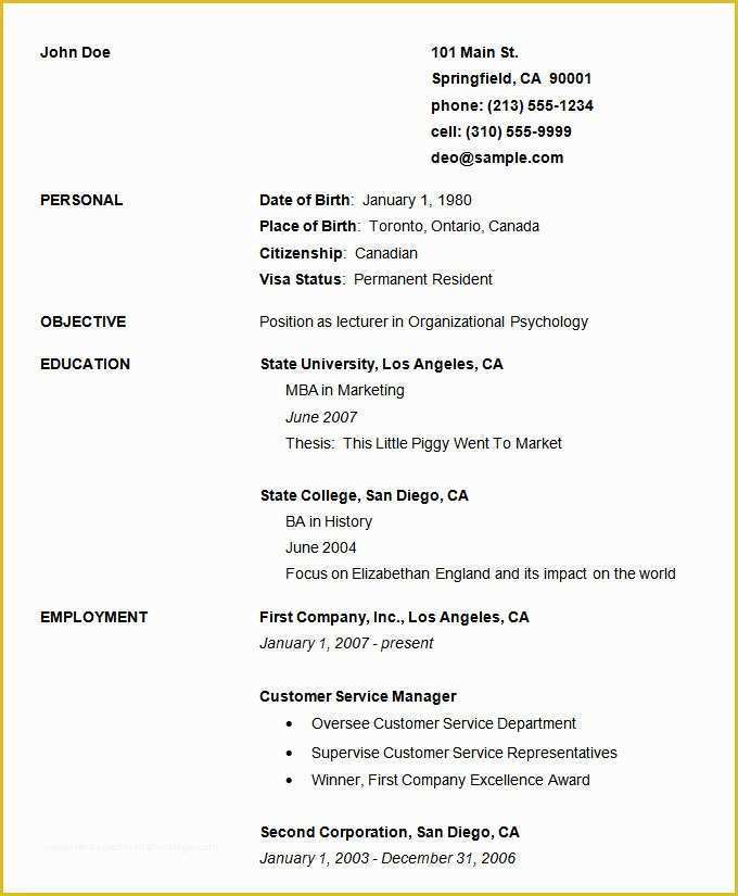 Beginner Resume Templates Free Of 70 Basic Resume Templates Pdf Doc Psd