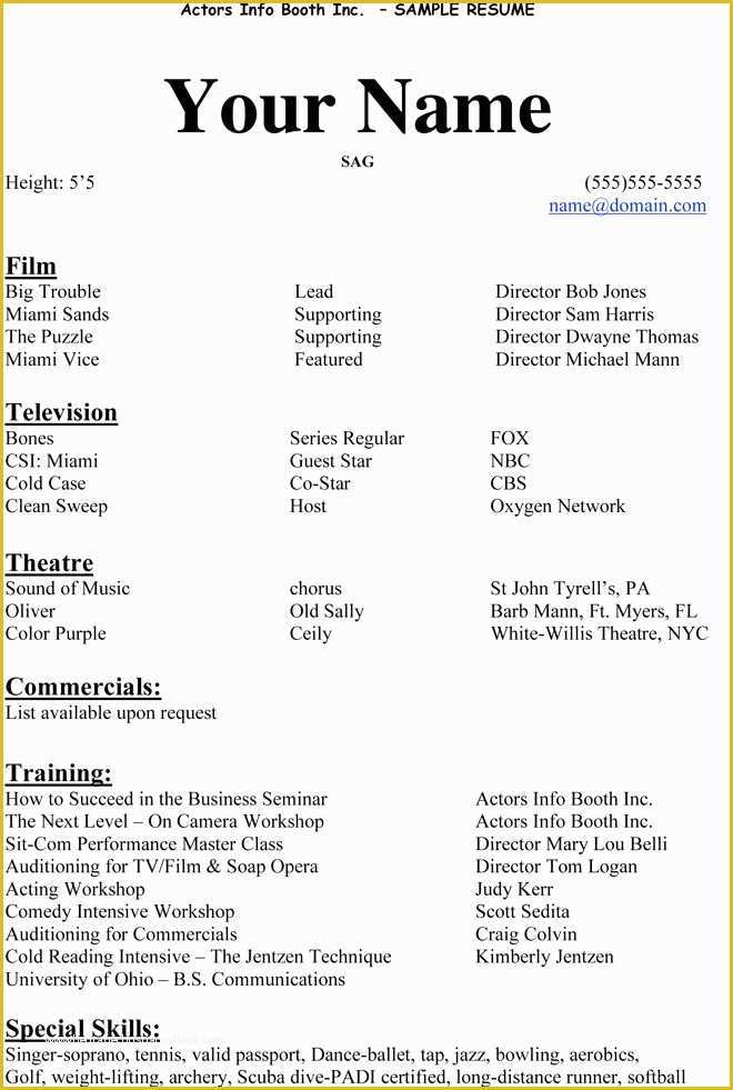 Beginner Resume Templates Free Of Acting Resume Beginner O