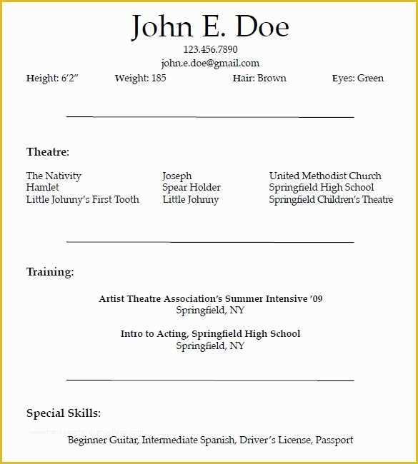 Beginner Resume Templates Free Of Acting Resume Examples for Beginners Best Resume Collection