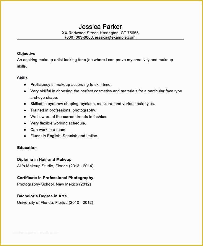 Beginner Resume Templates Free Of Beginner Makeup Artist 2016 Resume Sample