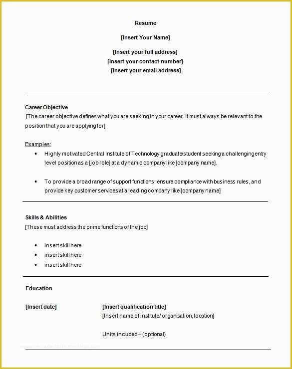 Beginner Resume Templates Free Of Entry Level Resume Template Word