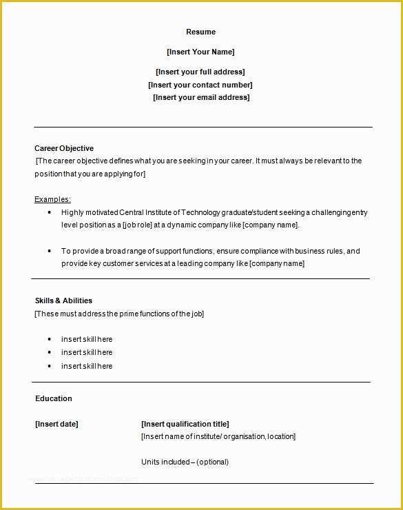 Beginner Resume Templates Free Of Entry Level Resume Template Word