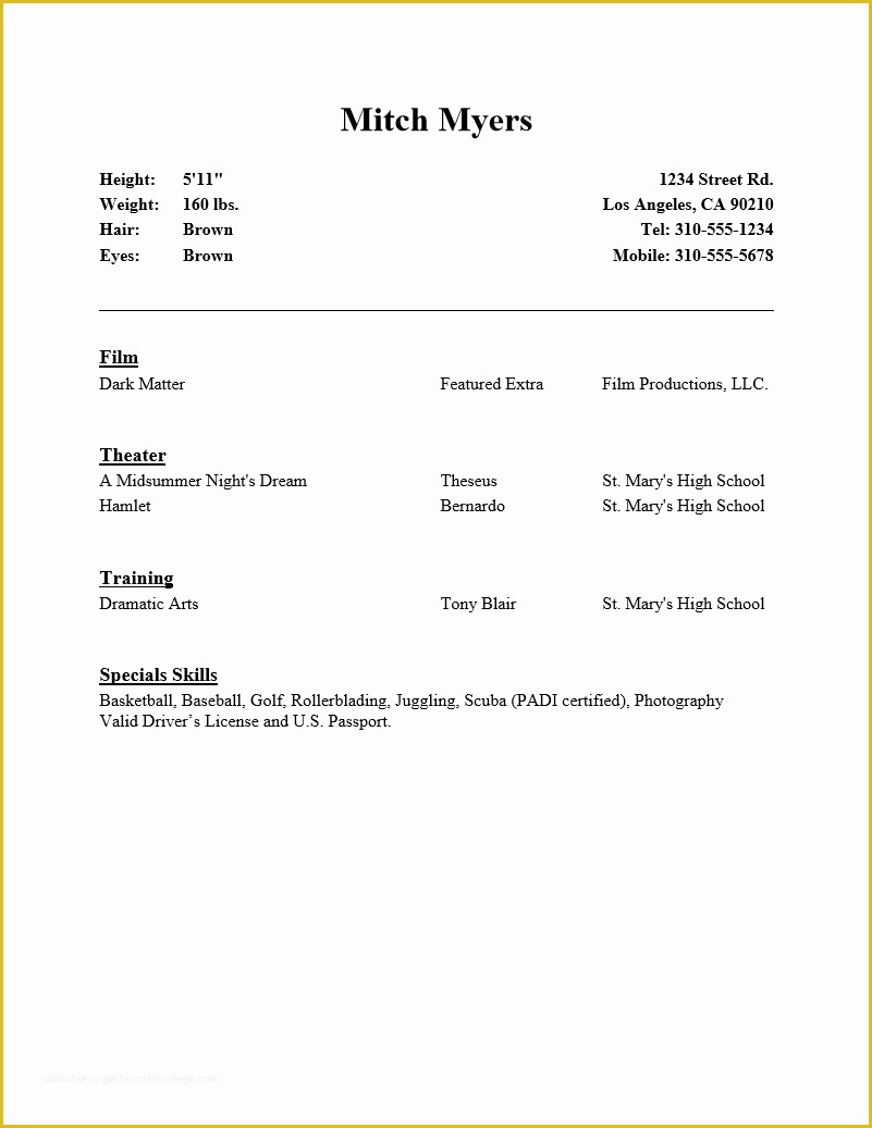 Beginner Resume Templates Free Of Free Beginner Acting Resume Sample