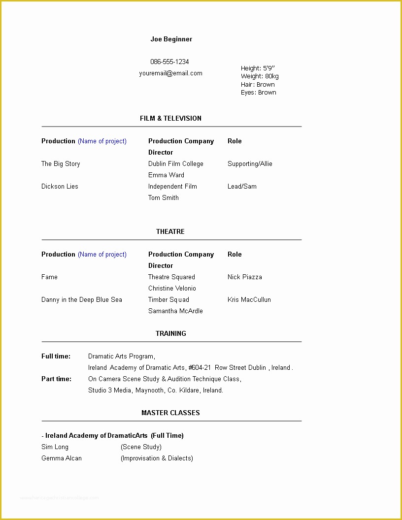 Beginner Resume Templates Free Of Free Beginner Acting Resume Template