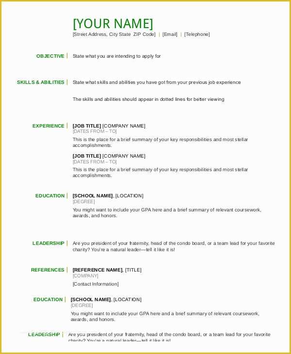 Beginner Resume Templates Free Of Resume In Word Template 24 Free Word Pdf Documents