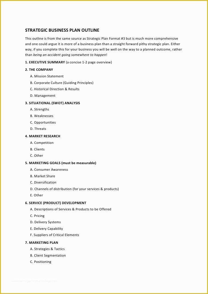 Best Free Business Plan Template Of 12 Strategic Business Plan Outline