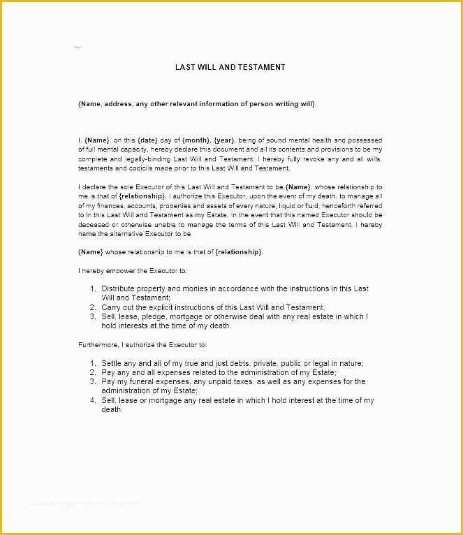 Best Free Last Will and Testament Template Of Printable Last Will and Testament Template Blank Free