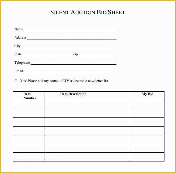 Bid form Template Free Of 20 Sample Silent Auction Bid Sheet Templates to Download