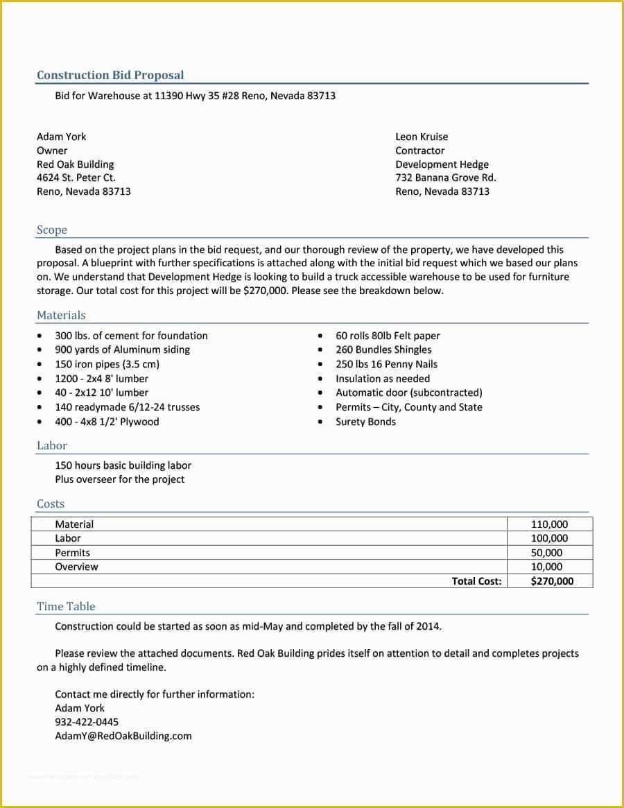 Bid form Template Free Of 31 Construction Proposal Template & Construction Bid forms