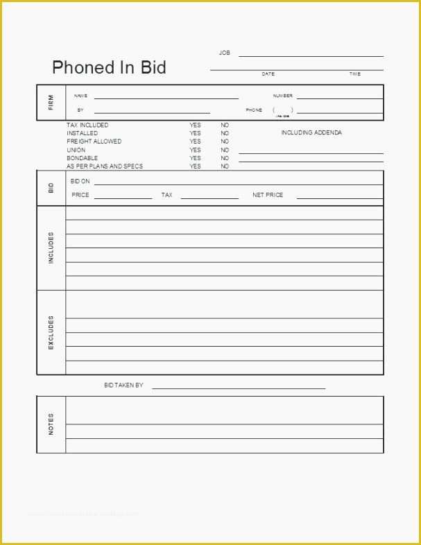 Bid form Template Free Of 40 Gargantuan Free Printable Contractor Bid forms