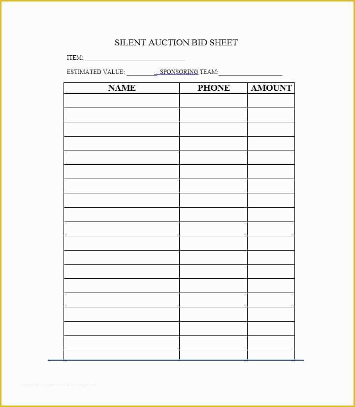 Bid form Template Free Of 40 Silent Auction Bid Sheet Templates [word Excel]