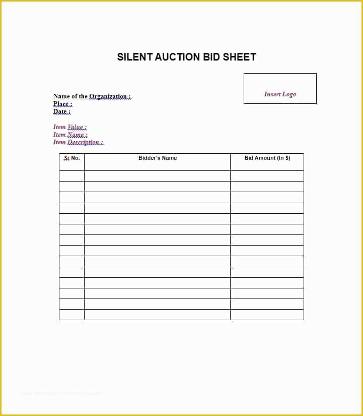 Bid form Template Free Of 40 Silent Auction Bid Sheet Templates [word Excel]