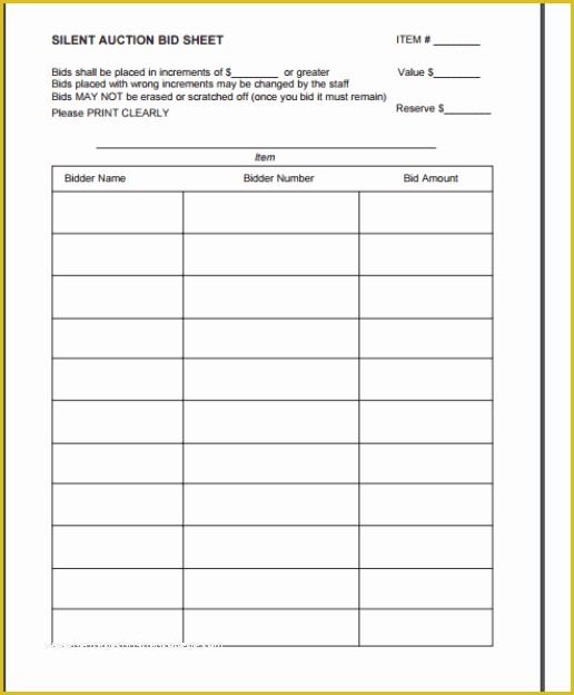 Bid form Template Free Of 6 Silent Auction Bid Sheet Templates Free Sample Templates