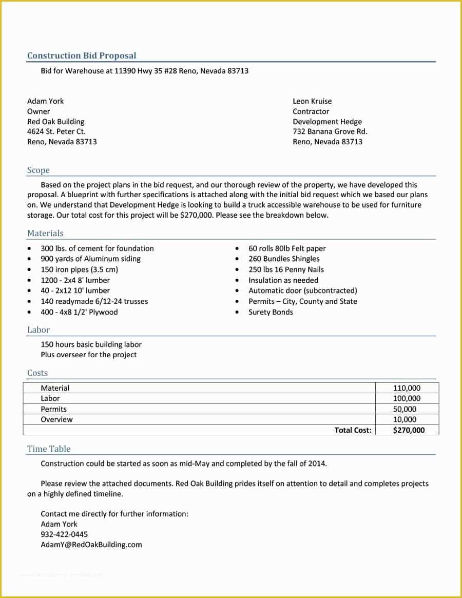 Bid form Template Free Of Construction Proposal Template