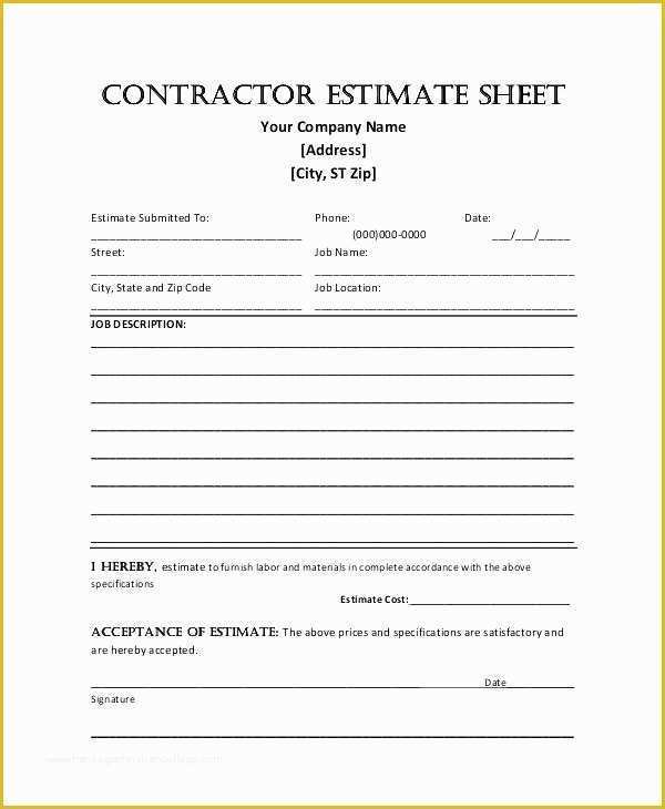 Bid form Template Free Of Estimate Proposal form Free Sample Construction Contractor