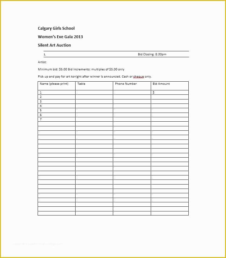 Bid form Template Free Of Free 6 Printable Sample Silent Auction Bid Sheet Template