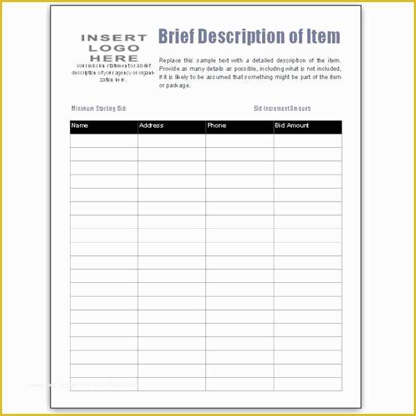 Bid form Template Free Of Free Bid Sheet Template Collection Downloads for Ms Publisher