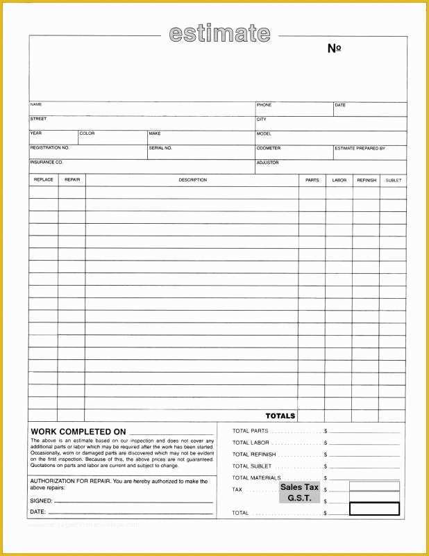 Bid form Template Free Of Free Estimate Template