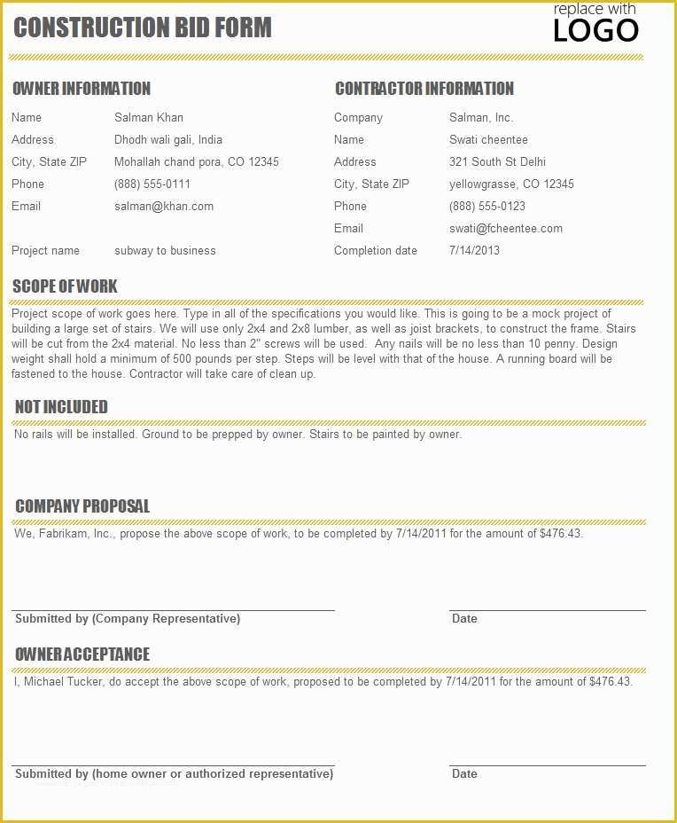 Bid form Template Free Of Painting Bid Sheet Template