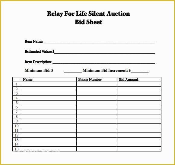 Bid form Template Free Of Sample Silent Auction Bid Sheet – 6 Example format