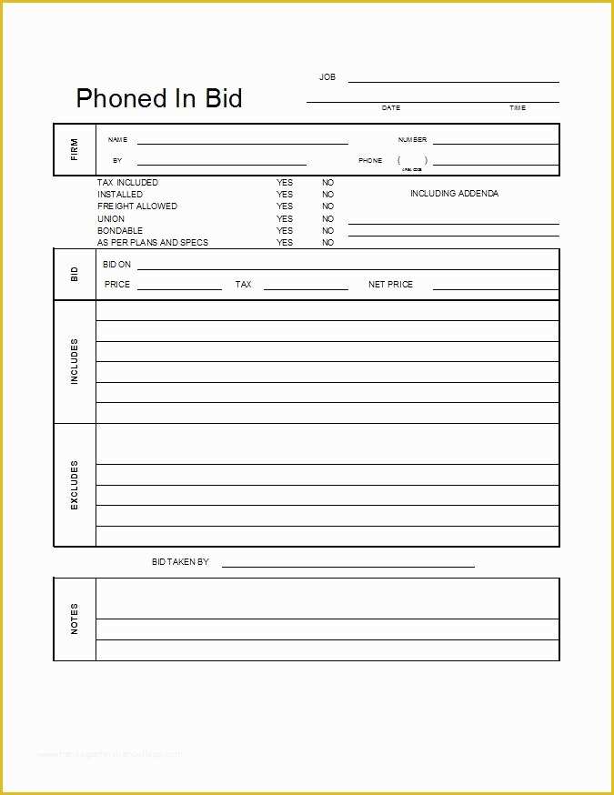 Bid form Template Free Of Telephone Bid form Cms