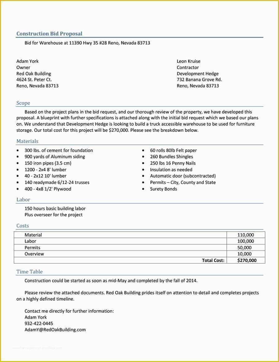 Bid Proposal Template Free Download Of 31 Construction Proposal Template & Construction Bid forms