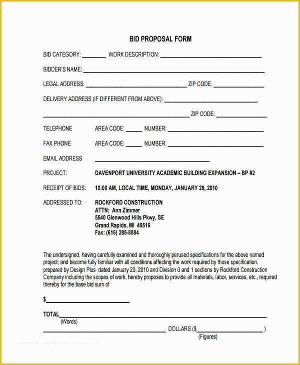 Bid Proposal Template Free Download Of Blank Proposal forms