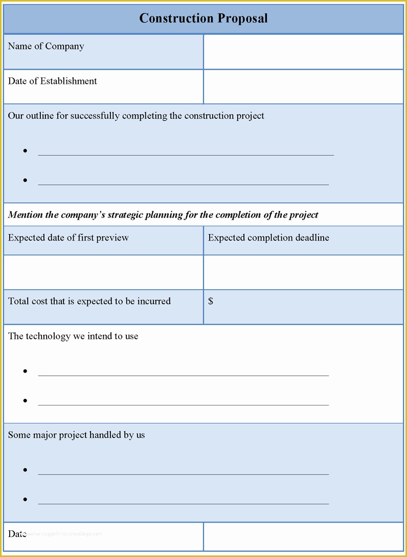 Bid Proposal Template Free Download Of Construction Proposal Template