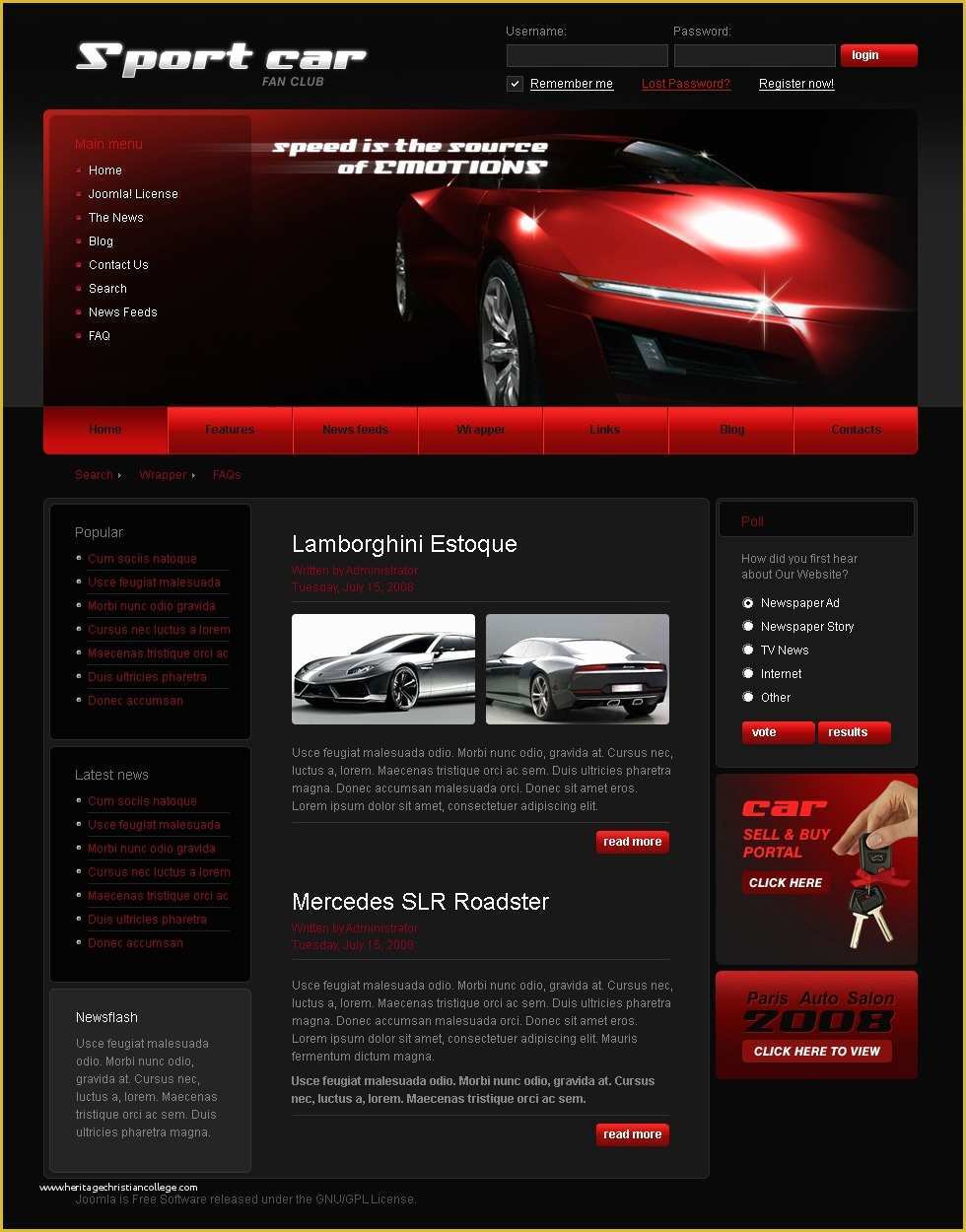 Bike Showroom Website Template Free Download Of Car Club Joomla Template