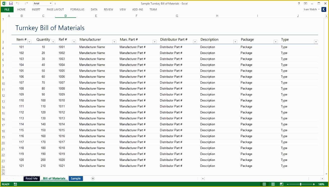 Bill Of Materials Template Free Of 8 Bill Material Excel Template Exceltemplates