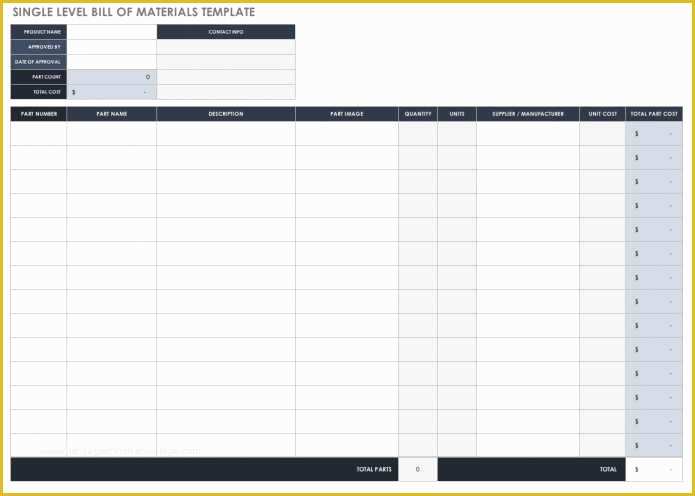 Bill Of Materials Template Free Of Bill Material Template Excel