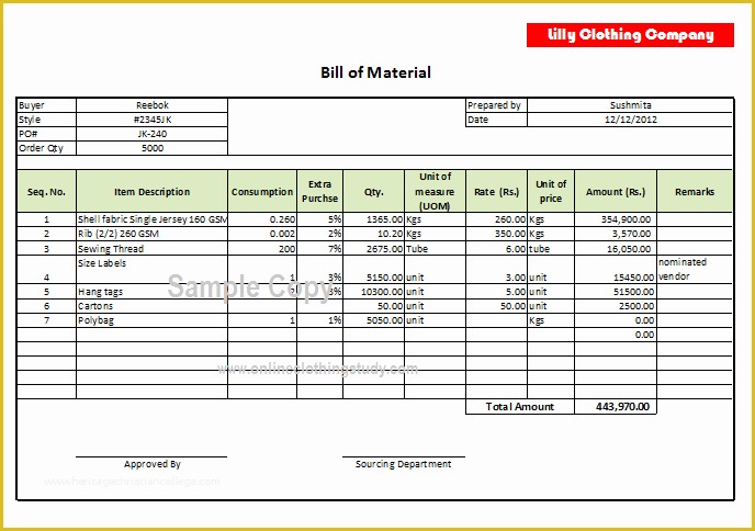 Bill Of Materials Template Free Of Bill Of Material Bom format