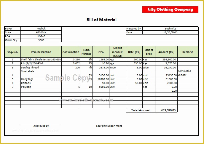 Bill Of Materials Template Free Of Bill Of Material Bom format