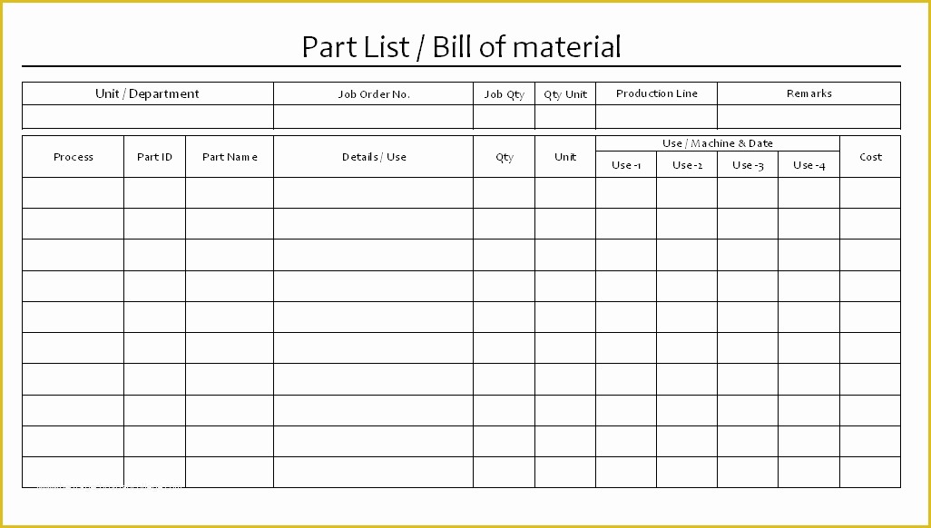 Bill Of Materials Template Free Of Bill Of Material Part List format