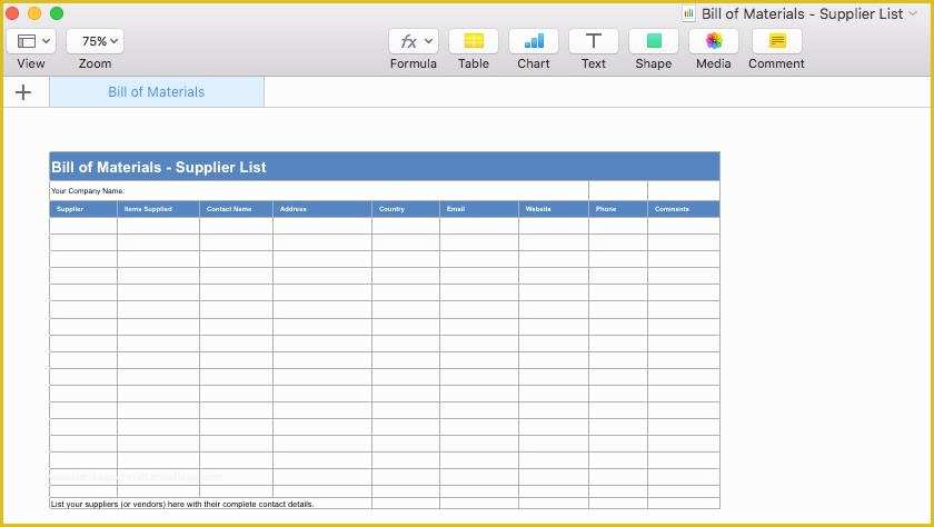 Bill Of Materials Template Free Of Bill Of Materials Template Apple Iwork Pages Numbers