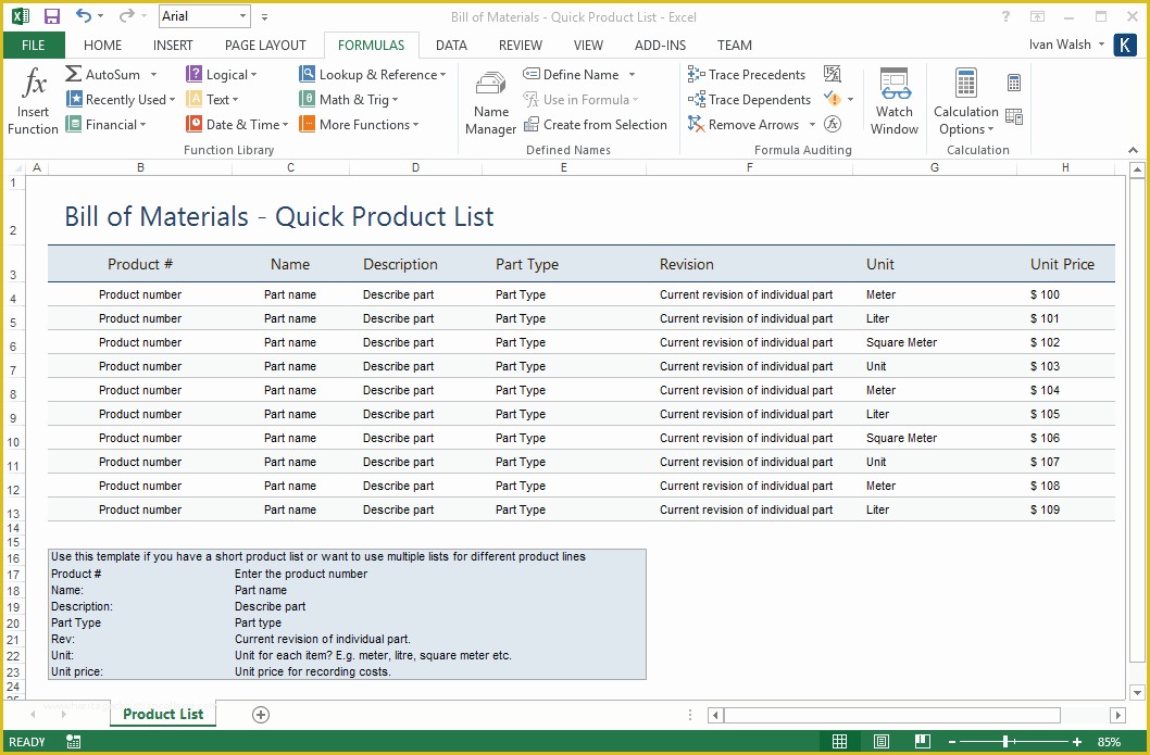 Bill Of Materials Template Free Of Bill Of Materials Template Ms Word Excel