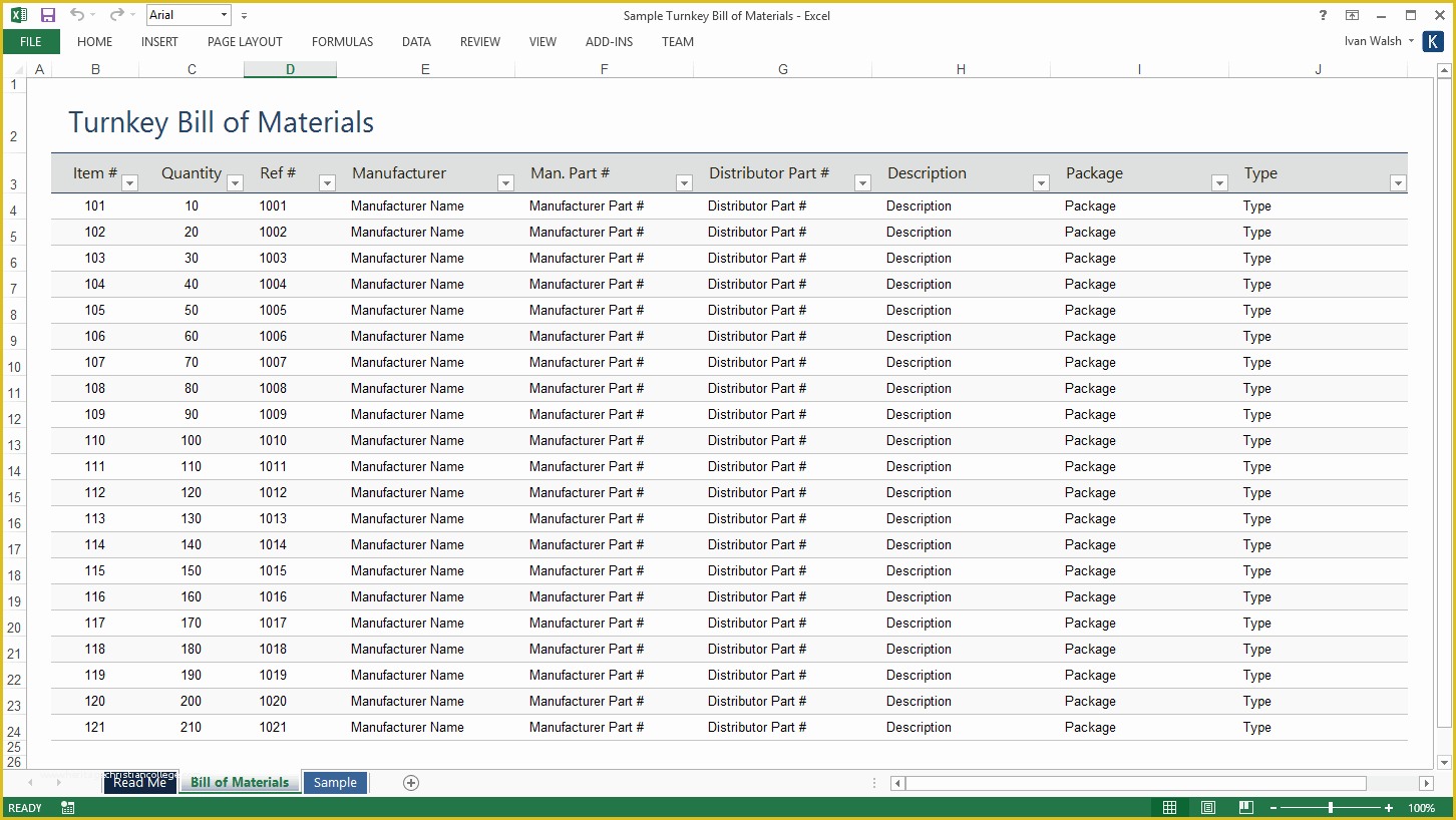 Bill Of Materials Template Free Of Bill Of Materials Template Ms Word Excel