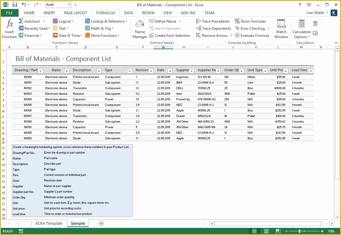 Bill Of Materials Template Free Of Bill Of Materials Template Ms Word Excel