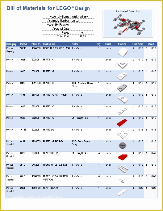 Bill Of Materials Template Free Of Excel Templates