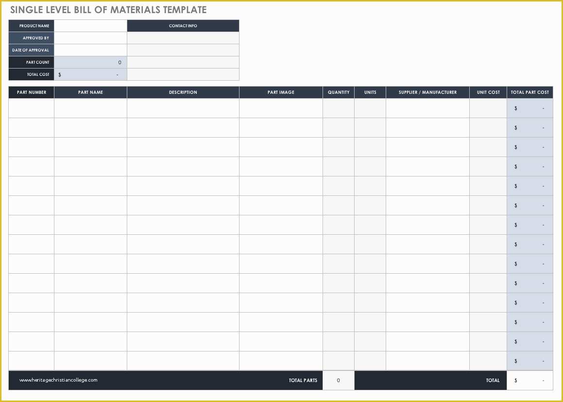 Bill Of Materials Template Free Of Free Bill Of Material Templates