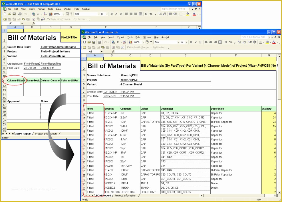 Bill Of Materials Template Free Of Inclusion Of Not Fitted Ponents In A Bom