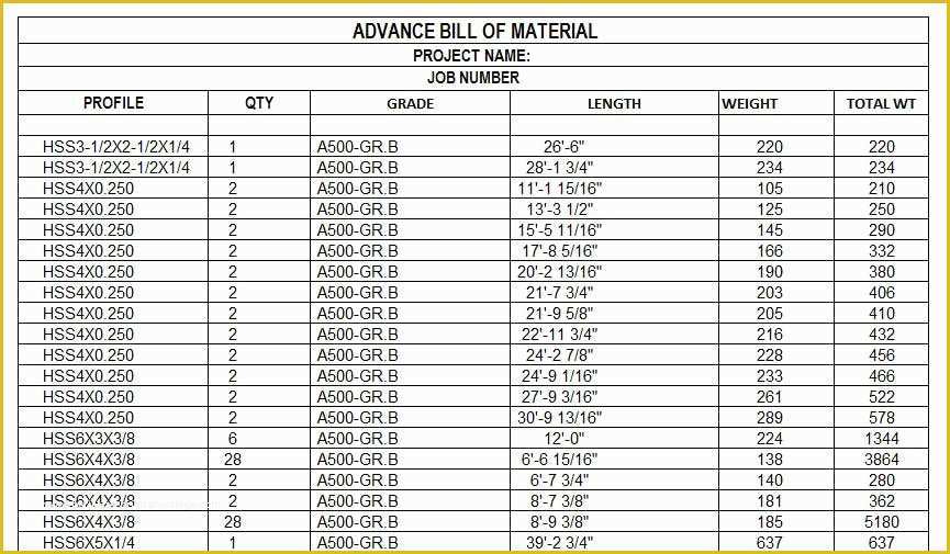 Bill Of Materials Template Free Of Steel Detailing Samples Structural Bim Services Samples