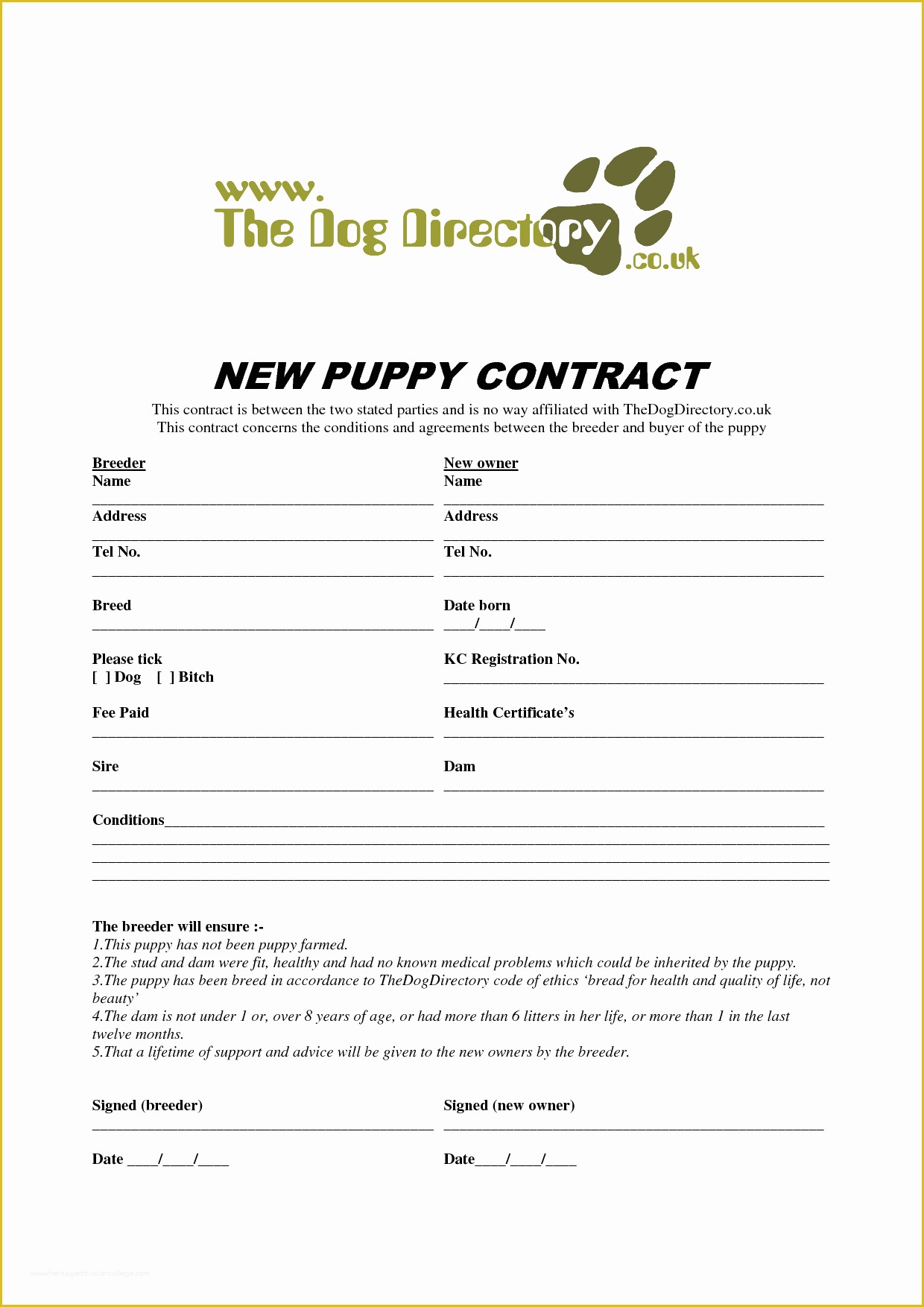 Bill Of Sale Dog Template Free Of 8 Best Of Free Printable Puppy Purchase Agreement