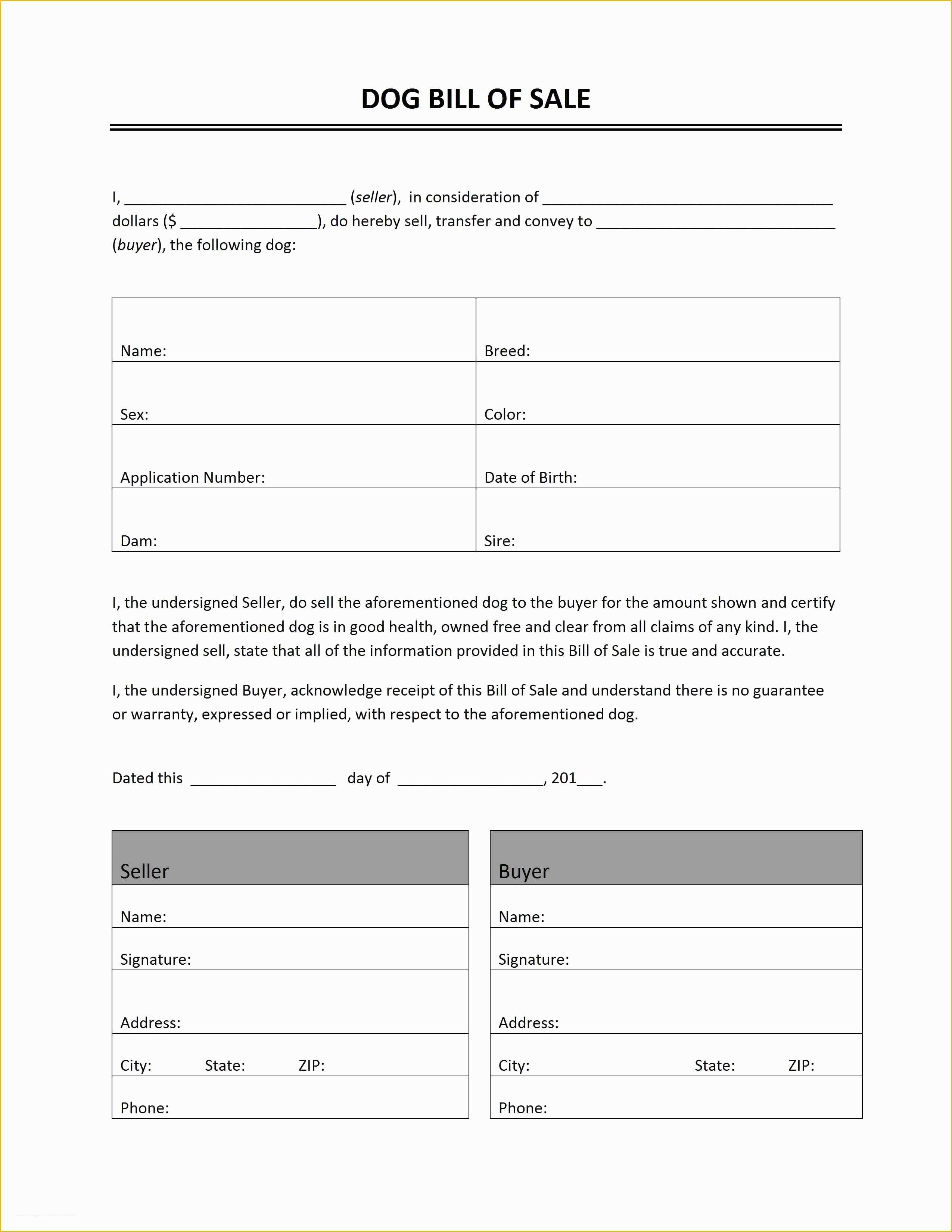 Bill Of Sale Dog Template Free Of Bill Of Sale Archives