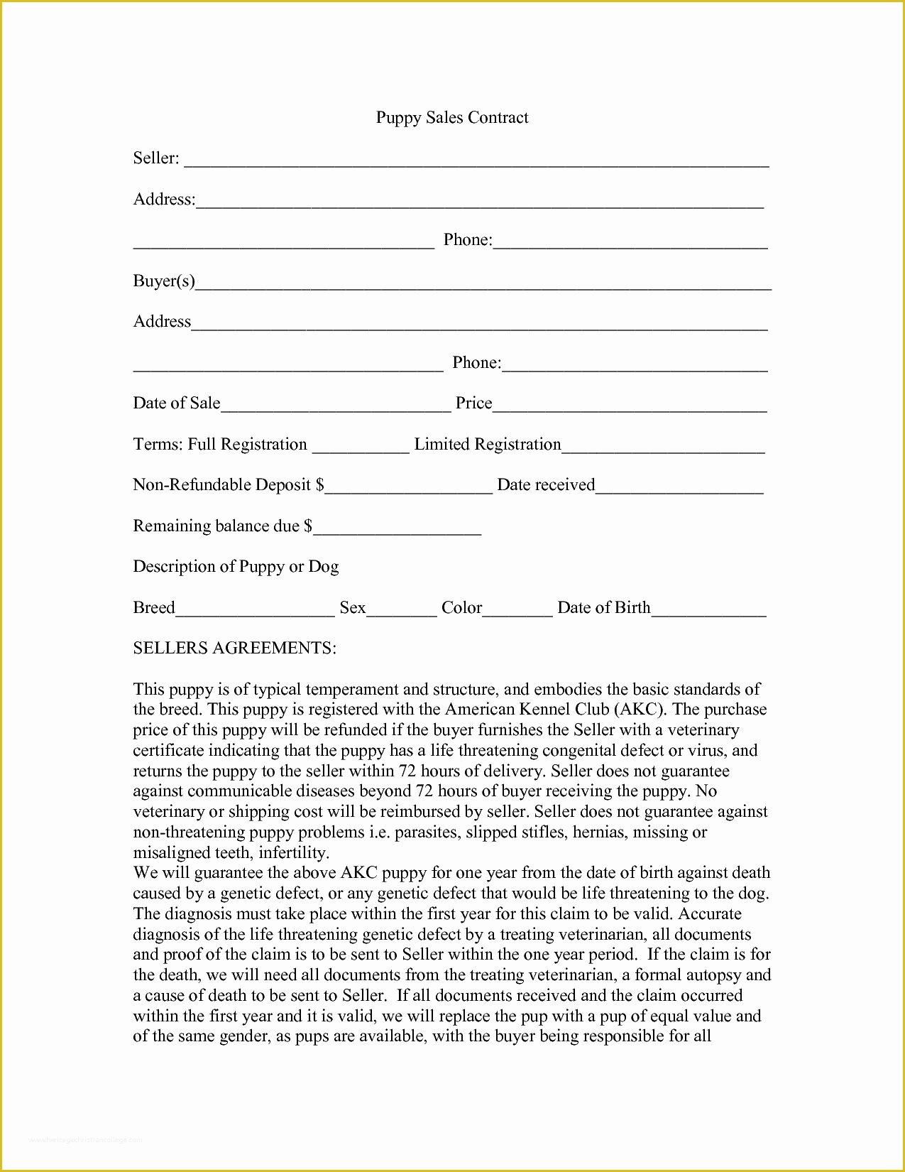 Bill Of Sale Dog Template Free Of Contract Puppy Sales Contract form