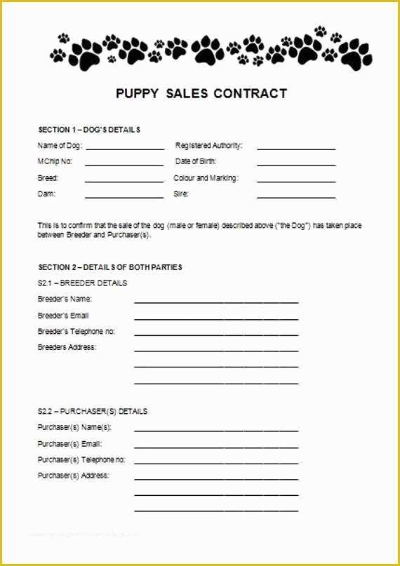 Printable Blank Puppy Sale Contract Templates