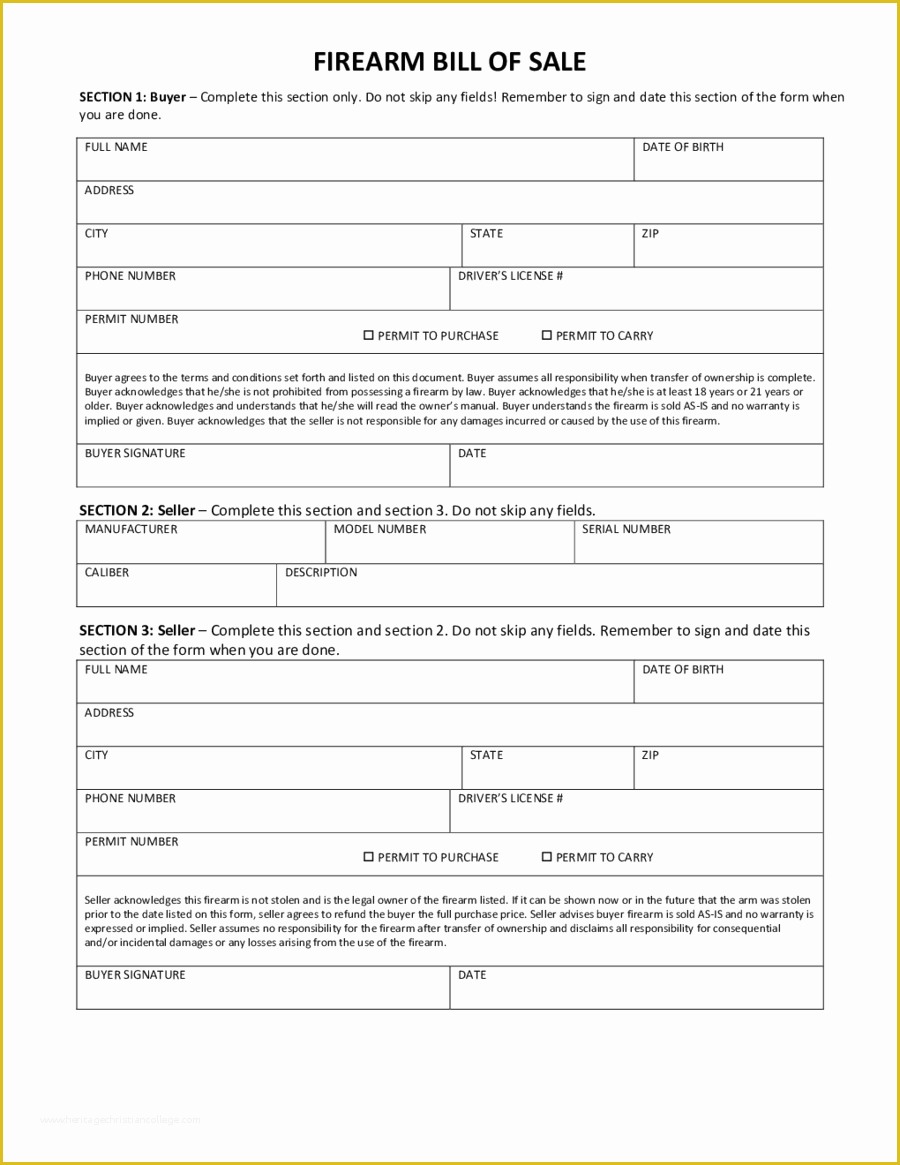 Bill Of Sale Free Template form Of 2019 Firearm Bill Of Sale form Fillable Printable Pdf
