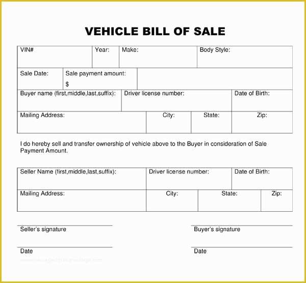 Bill Of Sale Free Template form Of Bill Of Sale form Template