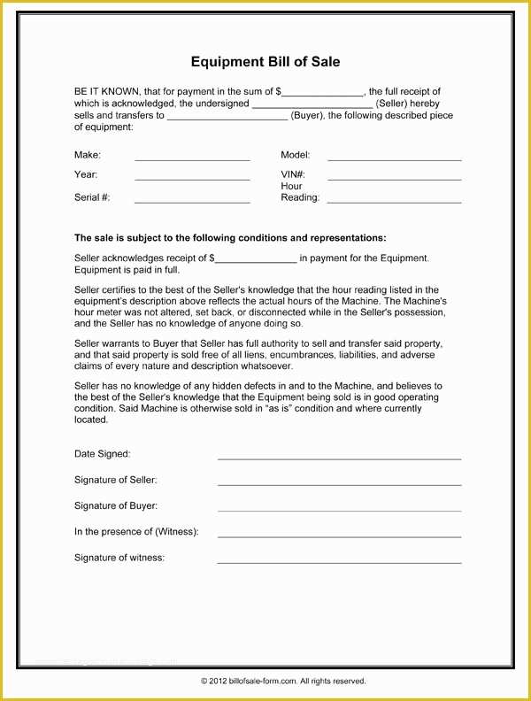 Bill Of Sale Free Template form Of Bill Sale form Template