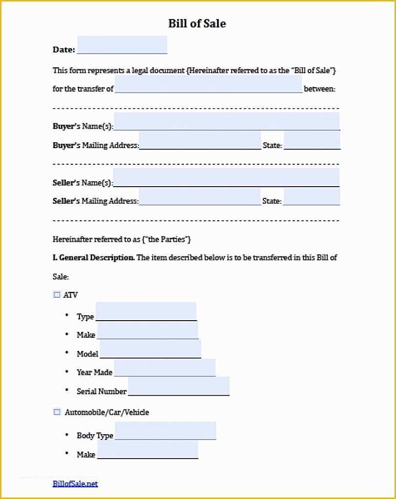 Bill Of Sale Free Template form Of Bill Sale Sample Document Mughals
